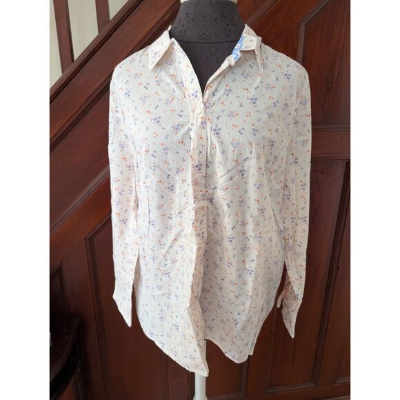 Talbots Petite Womens Floral Button-Down Shirt XLP Cream Multicolor Flowers - Picture 1 of 6